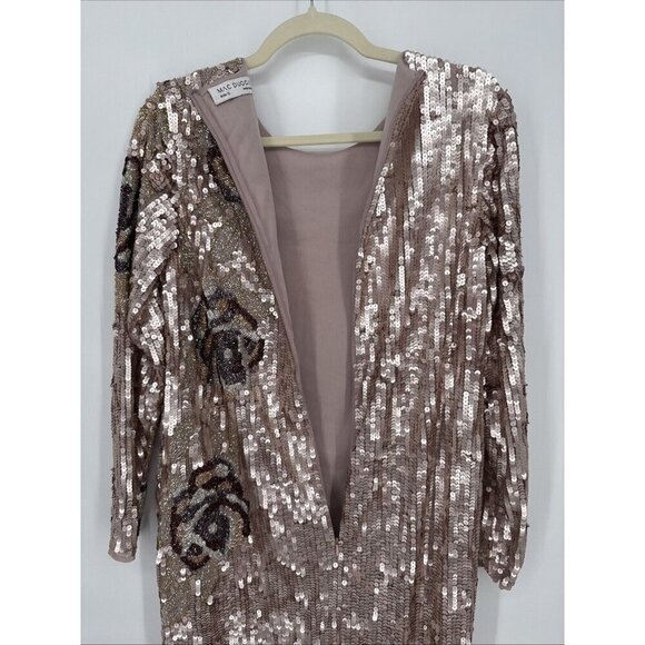 Mac Duggal Size 12 Pink SEQUINED ASYMMETRICAL FLORAL LONG SLEEVE MIDI DRESS $538 - Picture 7 of 9